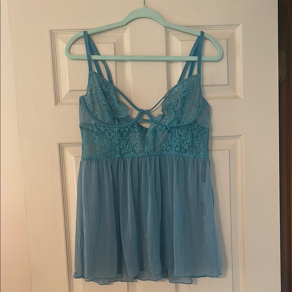 Adore Me Teal Chiffon Camisole w/ Thong, size 1X